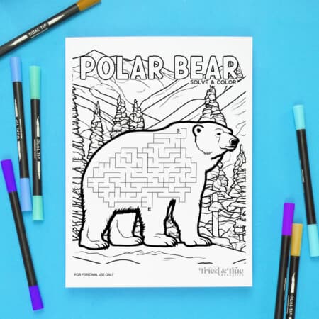 Winter Polar Bear Maze Coloring Page Free Printable