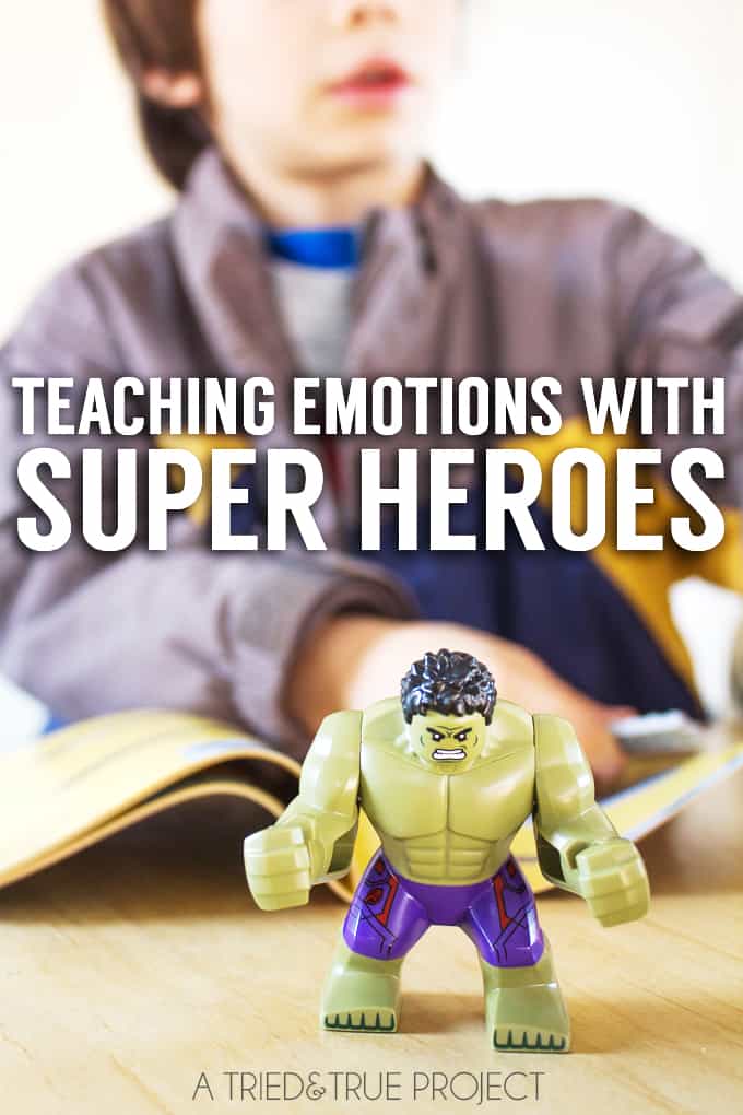 Teaching emotions with LEGO Super Heroes is a great way to work through the intense feelings kids have! Includes free printable emotion cards!