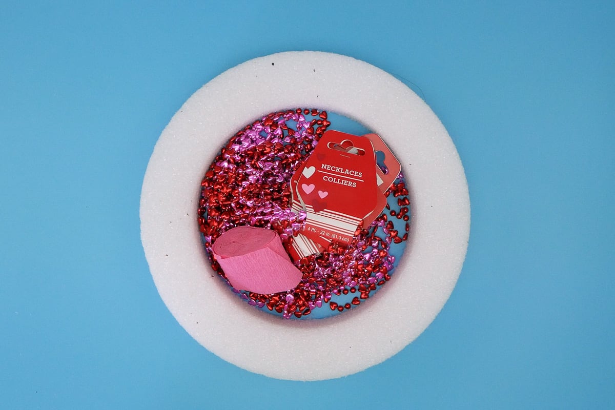 Supplies to make Dollar Store Valentine's Day Wreath